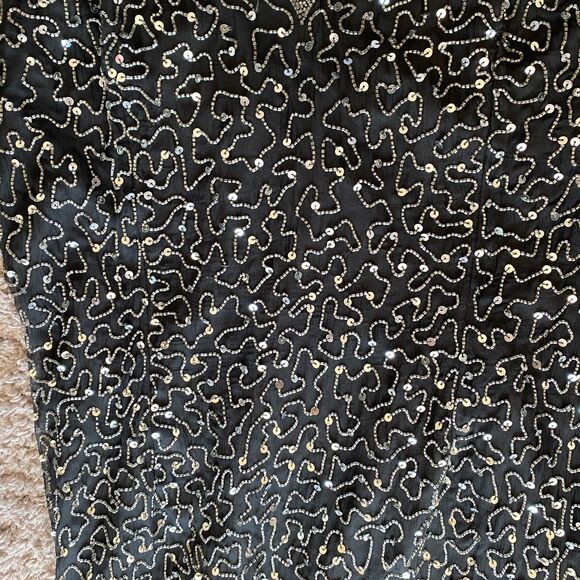 VINTAGE SCALA Black 100% Silk Beaded Sequin Maxi Gown Size Large - Picture 4 of 12